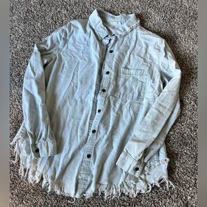 Women’s Distressed Light Blue Denim Button Up